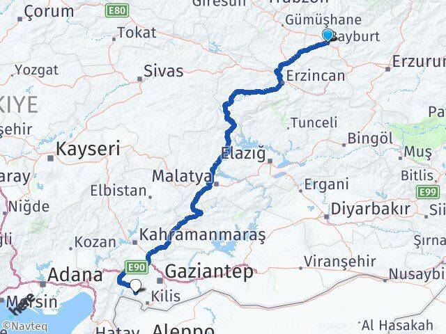 Bayburt Musabeyli Kilis Arası Kaç Km - Yol Haritası