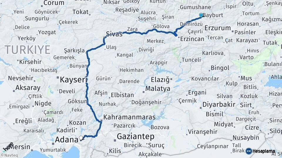 Bayburt Osmaniye Arası Kaç Km - Yol Haritası