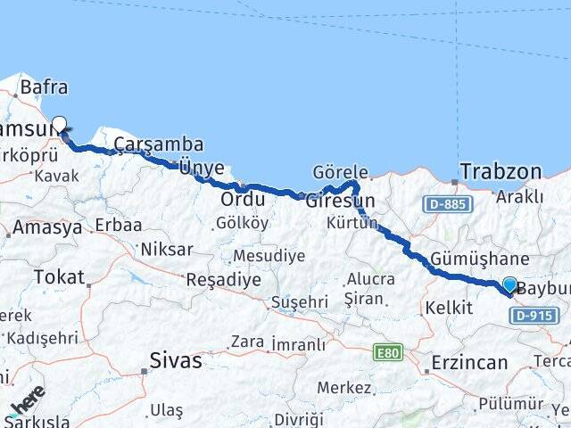 Bayburt Otogarı Atakum Arası Kaç Km - Yol Tarifi