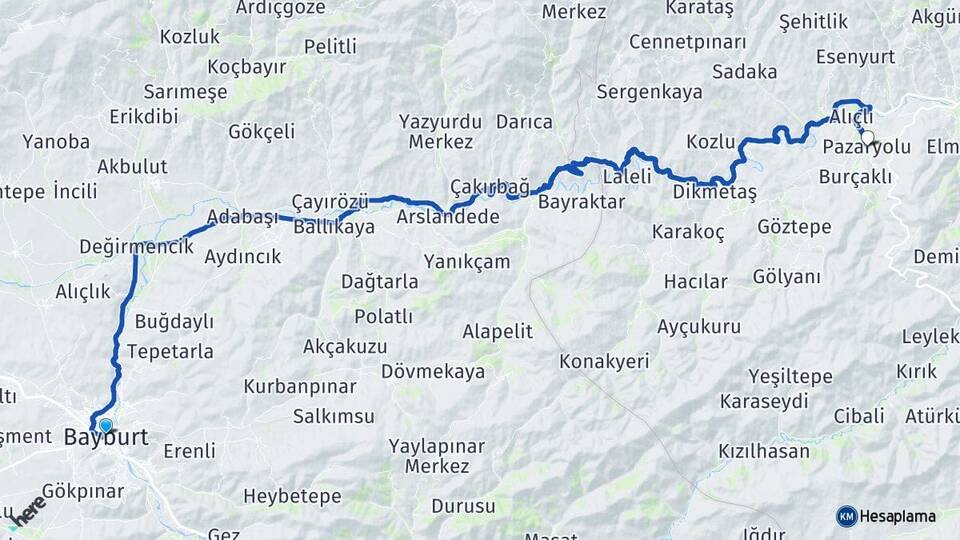 Bayburt Pazaryolu Erzurum Arası Kaç Km - Yol Haritası