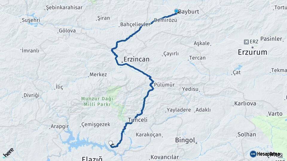 Bayburt Pertek Tunceli Arası Kaç Km - Yol Haritası