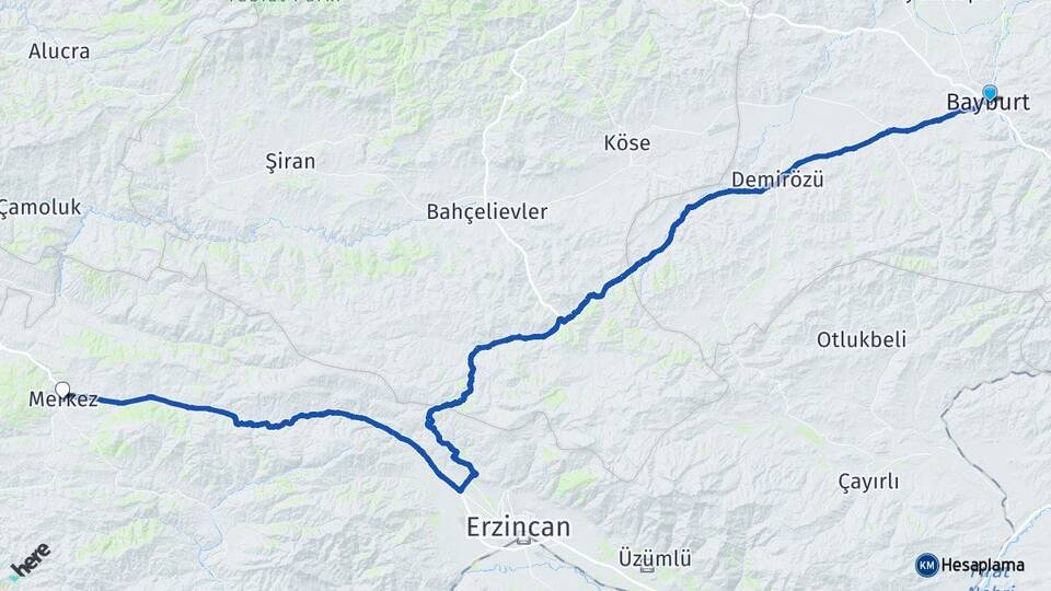 Bayburt Refahiye Erzincan Arası Kaç Km - Yol Haritası