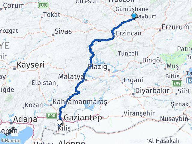 Bayburt Şahinbey Gaziantep Arası Kaç Km - Yol Haritası