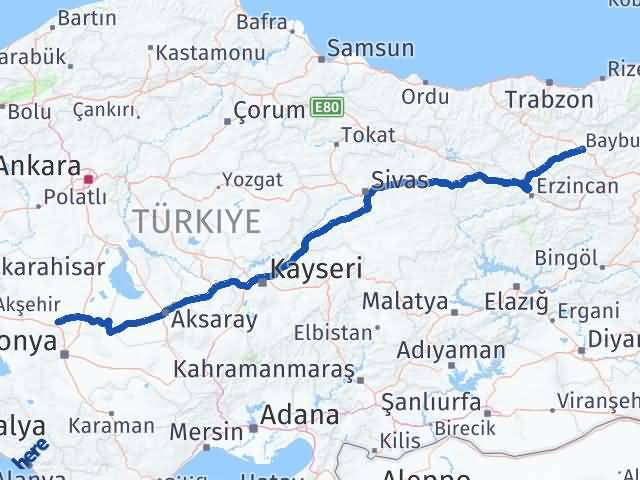 Bayburt Sarayönü Konya Arası Kaç Km - Yol Haritası