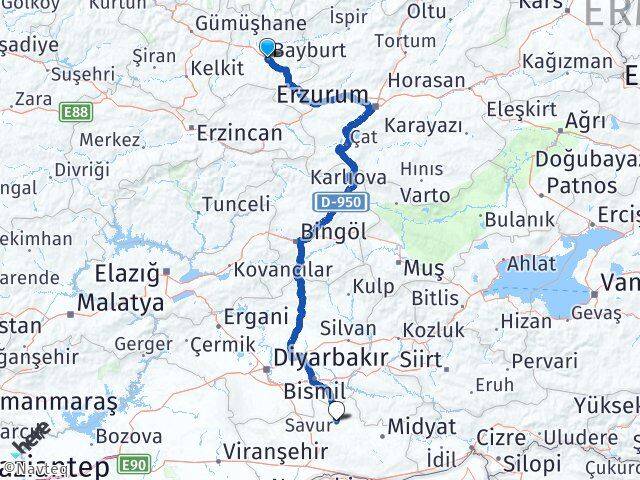Bayburt Savur Mardin Arası Kaç Km - Yol Haritası