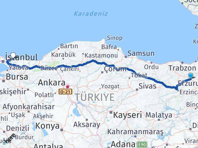 Bayburt Şile İstanbul Arası Kaç Km - Yol Haritası