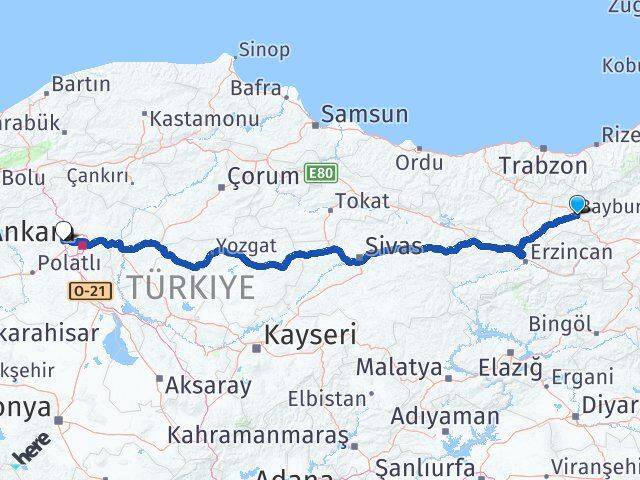Bayburt Sincan Ankara Arası Kaç Km - Yol Haritası
