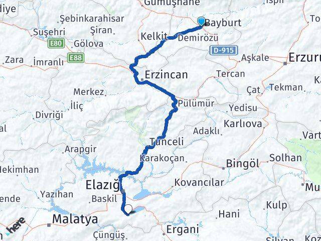Bayburt Sivrice Elazığ Arası Kaç Km - Yol Haritası