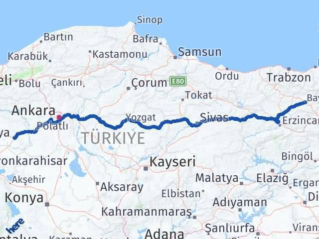 Bayburt Sivrihisar Eskişehir Arası Kaç Km - Yol Haritası