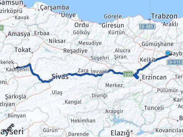 Bayburt Sulusaray Tokat Arası Kaç Km - Yol Haritası