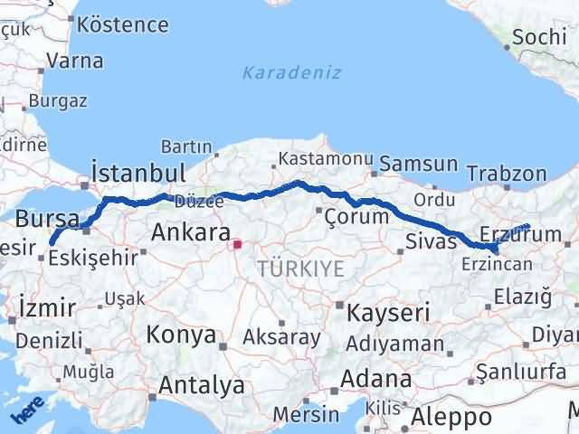 Bayburt Susurluk Balıkesir Arası Kaç Km - Yol Haritası
