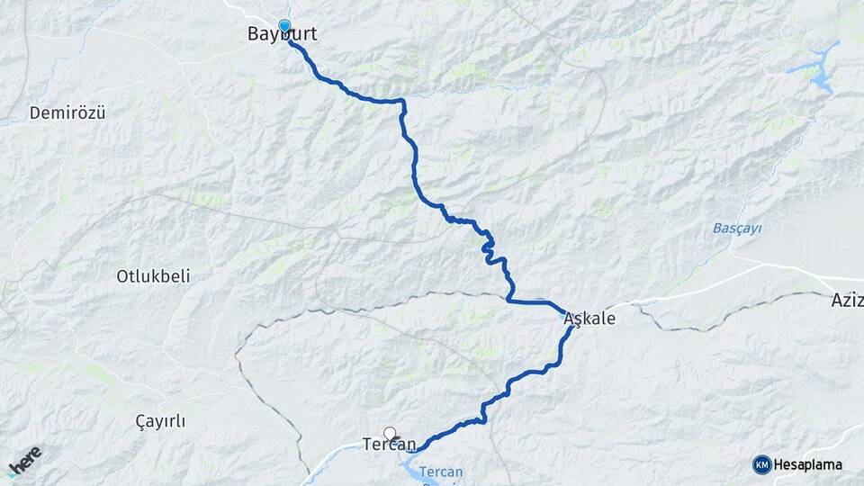 Bayburt Tercan Erzincan Arası Kaç Km - Yol Haritası