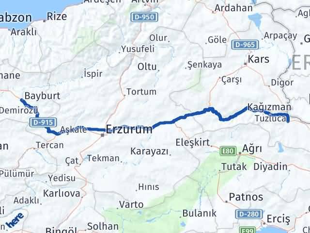 Bayburt Tuzluca Iğdır Arası Kaç Km - Yol Haritası