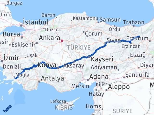 Bayburt Ula Muğla Arası Kaç Km - Yol Haritası