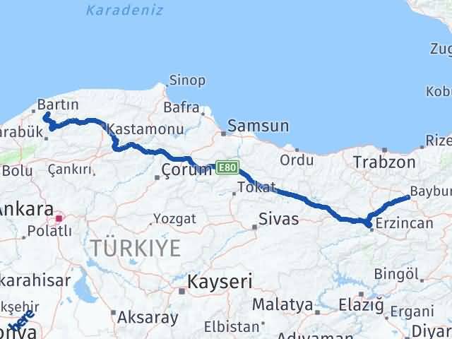 Bayburt Ulus Bartın Arası Kaç Km - Yol Haritası