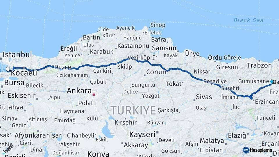 Bayburt Yalova Arası Kaç Km - Yol Haritası