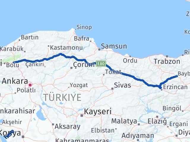 Bayburt Yeniçağa Bolu Arası Kaç Km - Yol Haritası