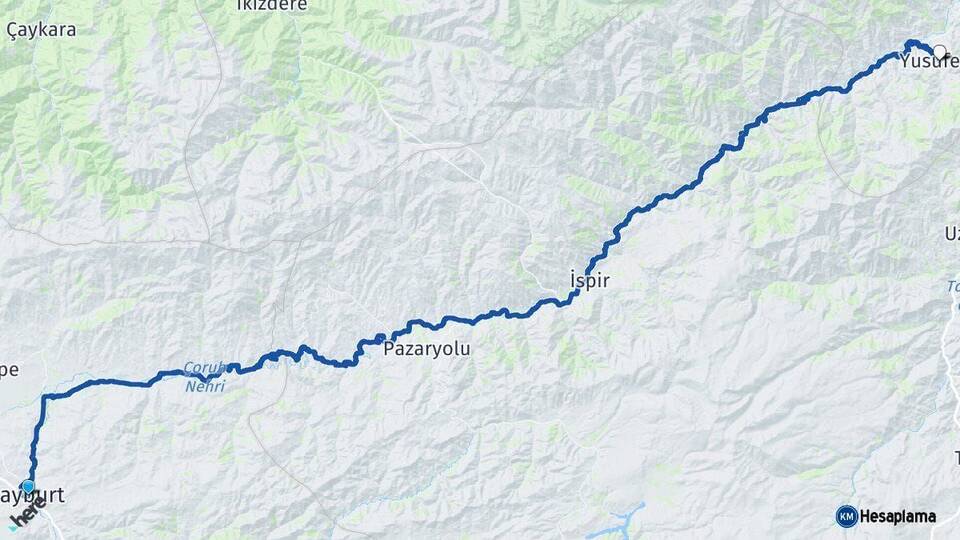 Bayburt Yusufeli Artvin Arası Kaç Km - Yol Haritası