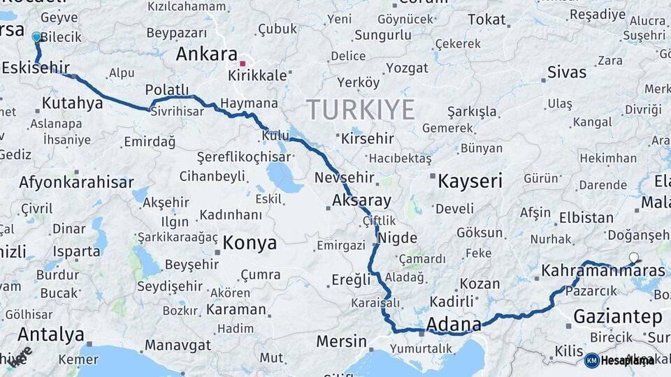 Bilecik Adıyaman Arası Kaç Km - Yol Haritası