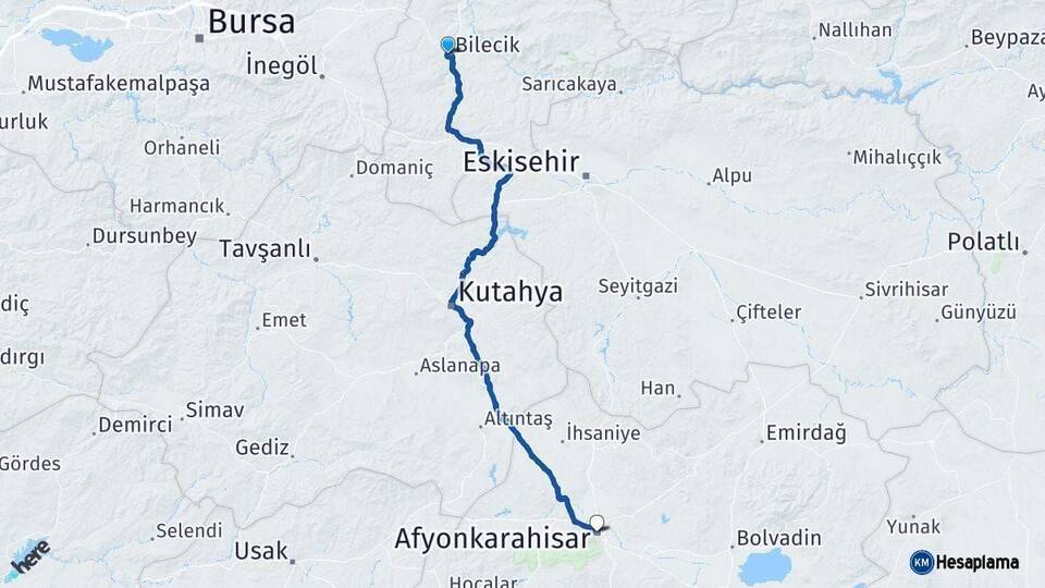 Bilecik Afyonkarahisar Arası Kaç Km - Yol Haritası