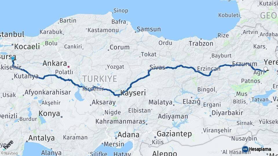 Bilecik Ağrı Arası Kaç Km - Yol Haritası