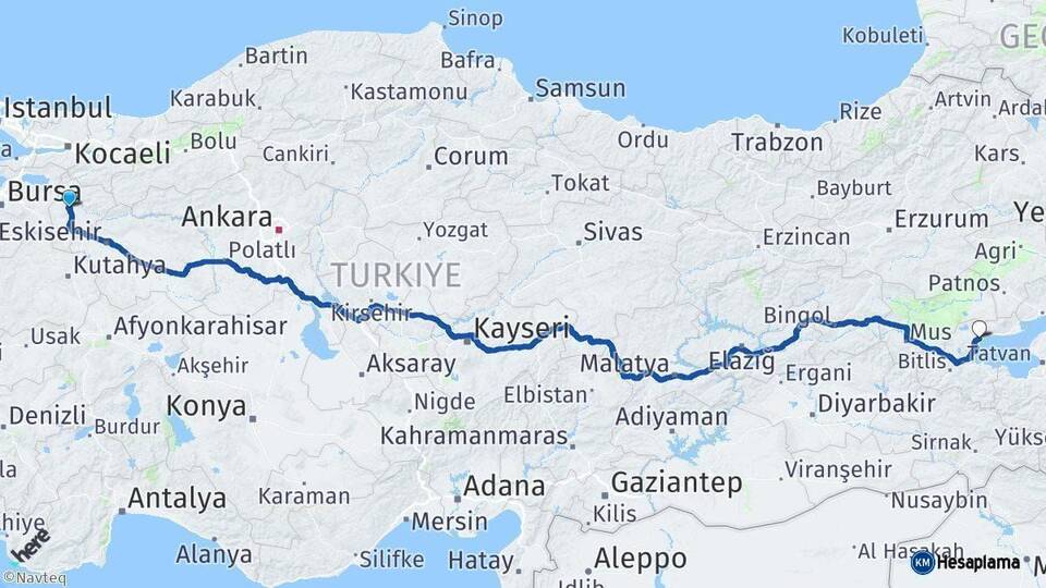 Bilecik Ahlat Bitlis Arası Kaç Km - Yol Haritası