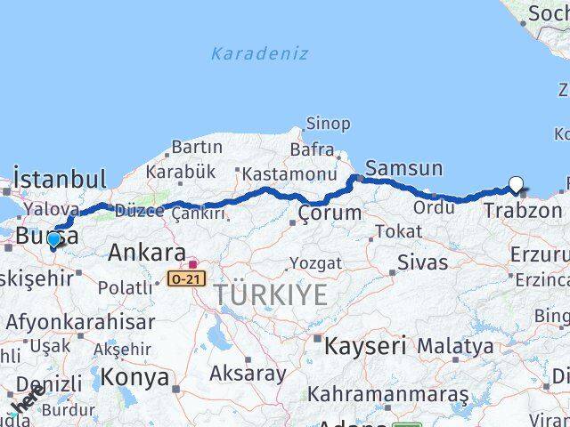 Bilecik Akçaabat Trabzon Arası Kaç Km - Yol Haritası
