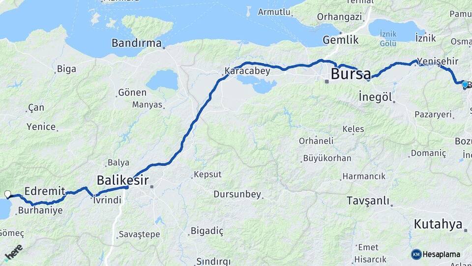 Bilecik Akçay Edremit Balıkesir Arası Kaç Km - Yol Haritası