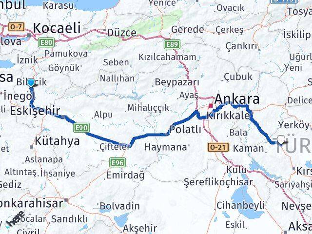 Bilecik Akpınar Kırşehir Arası Kaç Km - Yol Haritası
