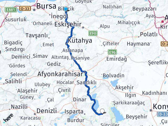 Bilecik Aksu Isparta Arası Kaç Km - Yol Haritası