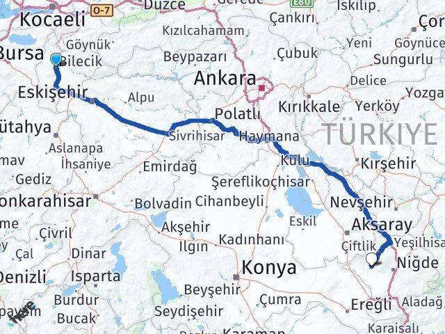 Bilecik Altunhisar Niğde Arası Kaç Km - Yol Haritası
