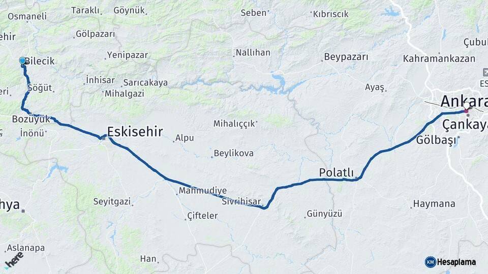 Bilecik Ankara Arası Kaç Km - Yol Haritası