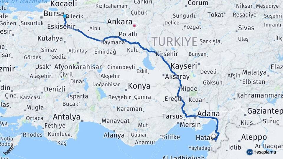 Bilecik Antakya Hatay Arası Kaç Km - Yol Haritası