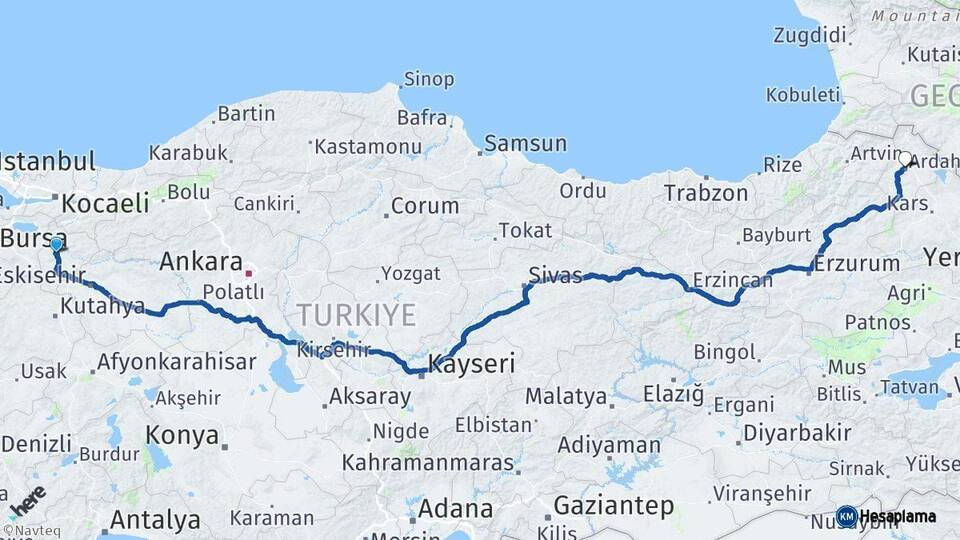 Bilecik Ardahan Arası Kaç Km - Yol Haritası