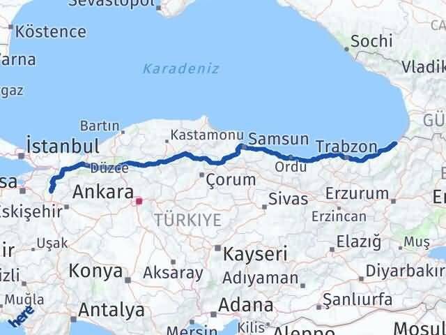 Bilecik Arhavi Artvin Arası Kaç Km - Yol Haritası