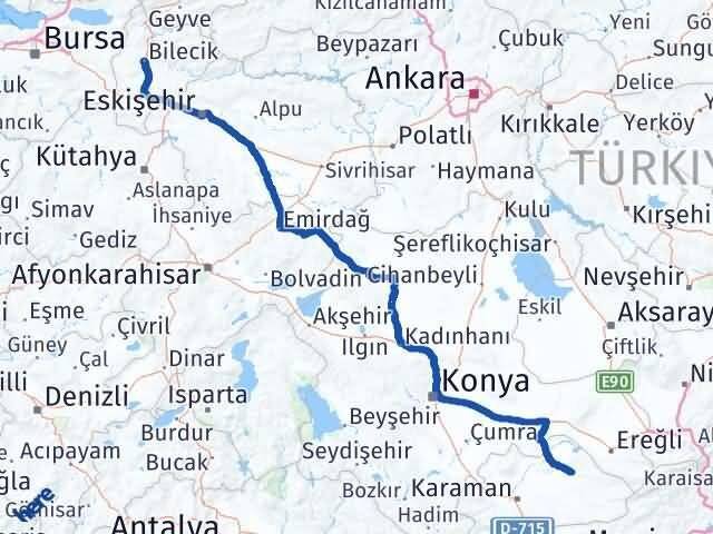 Bilecik Ayrancı Karaman Arası Kaç Km - Yol Haritası