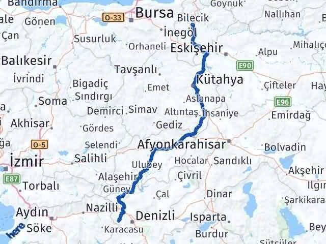 Bilecik Babadağ Denizli Arası Kaç Km - Yol Haritası