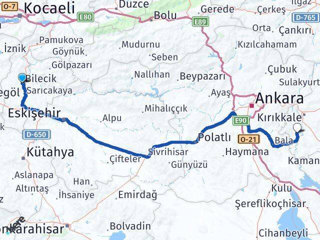 Bilecik Bahşili Kırıkkale Arası Kaç Km - Yol Haritası