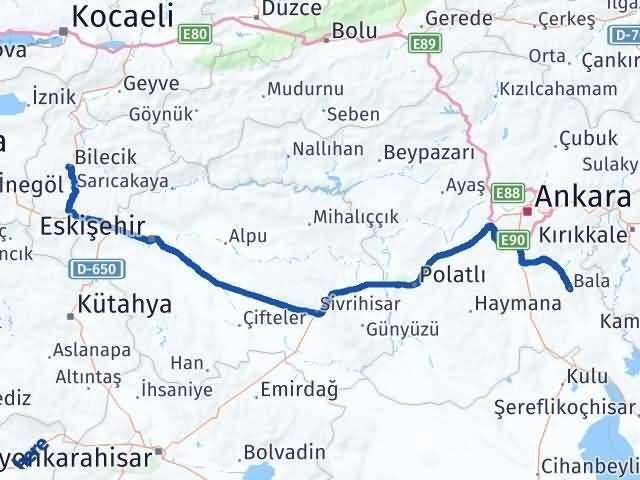 Bilecik Bala Ankara Arası Kaç Km - Yol Haritası