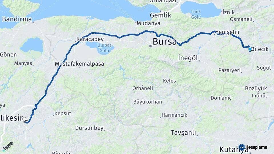 Bilecik Balıkesir Arası Kaç Km - Yol Haritası