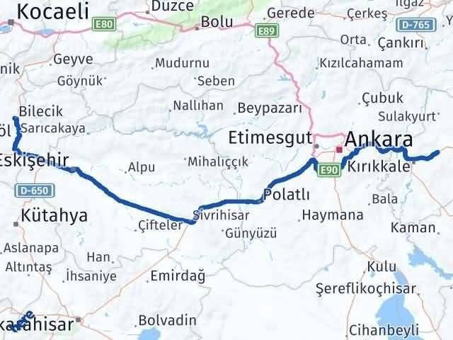 Bilecik Balışeyh Kırıkkale Arası Kaç Km - Yol Haritası