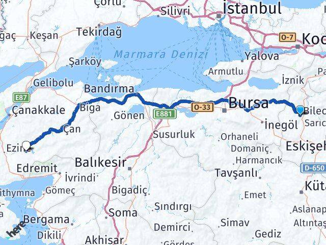Bilecik Bayramiç Çanakkale Arası Kaç Km - Yol Haritası