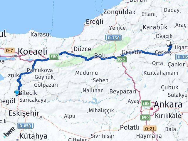 Bilecik Bayramören Çankırı Arası Kaç Km - Yol Haritası