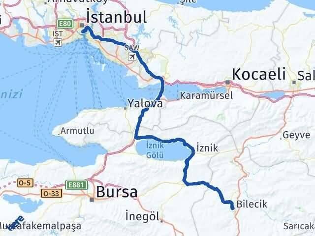 Bilecik Beyoğlu İstanbul Arası Kaç Km - Yol Haritası