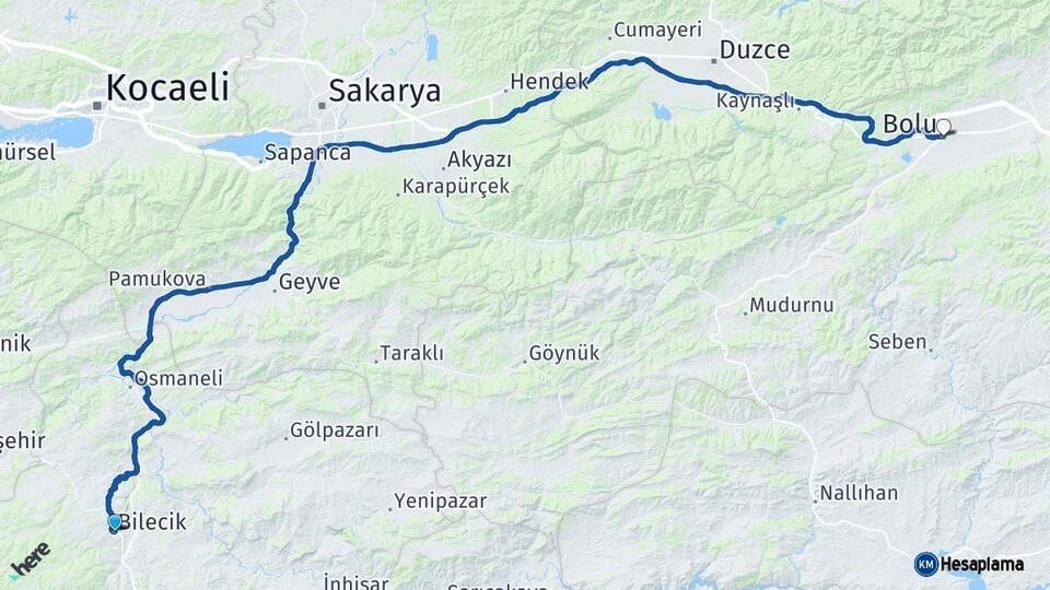 Bilecik Bolu Arası Kaç Km - Yol Haritası