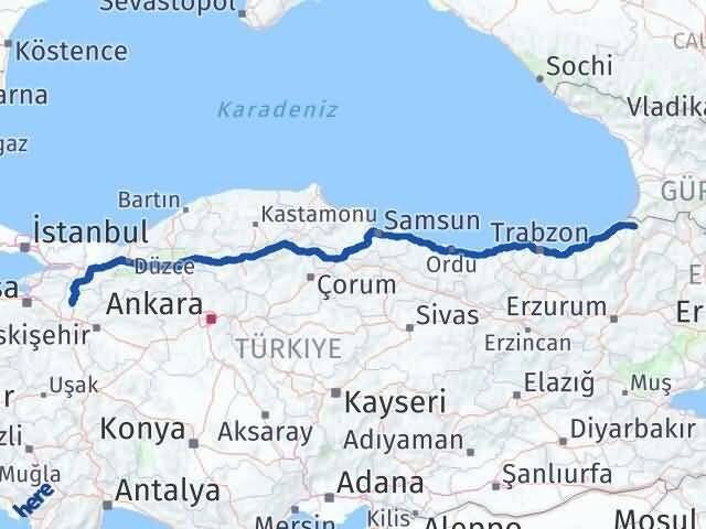 Bilecik Borçka Artvin Arası Kaç Km - Yol Haritası