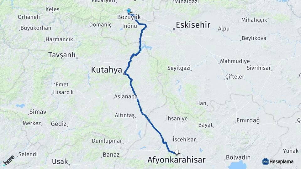 Bilecik Bozüyük Afyonkarahisar Arası Kaç Km - Yol Haritası
