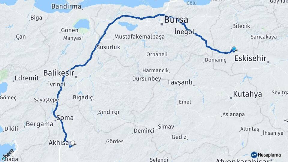Bilecik Bozüyük Akhisar Manisa Arası Kaç Km - Yol Haritası