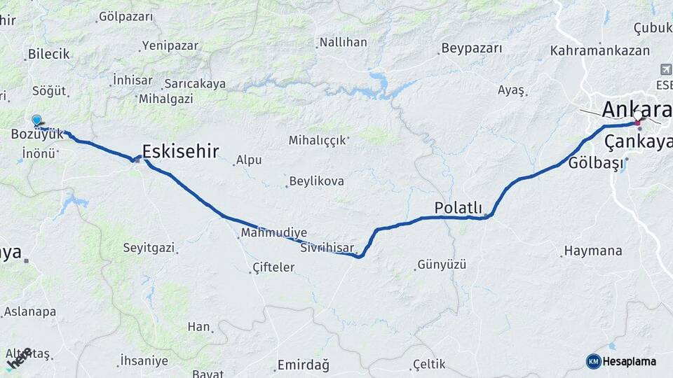 Bilecik Bozüyük Ankara Arası Kaç Km - Yol Haritası