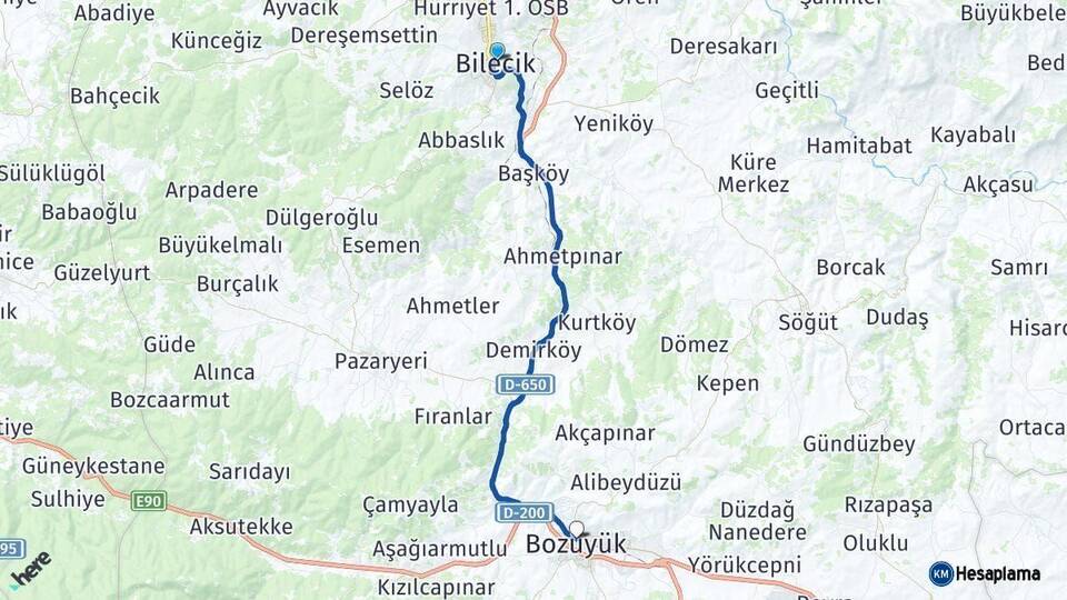 Bilecik Bozüyük Arası Kaç Km - Yol Haritası